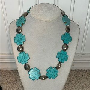 NWOT Turquoise Cross and Concho Western Necklace